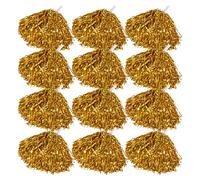 Xoeryoy Paquete de 12 Pompones de porristas - Pompones de porristas para el día del Juego con Asas de Agarre cómodo para Equipos Deportivos, Baile y reuniones de Pep, Dorado