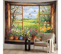 Xoeryoy Tapiz de Ventana de 52.4 x 39.0 in, Tapiz de Primavera para Colgar en la Pared para decoración de Paisaje Natural, tapices Naturales para Mujeres, Sala de Estar y Dormitorio