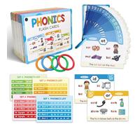 Xoeryoy Tarjetas Flash de fonética para niños de 4 a 8 años - 65 Tarjetas con 118 Sonidos fonéticos para Aprender a Leer - Incluye Anillos Coloridos para fácil Almacenamiento y organización