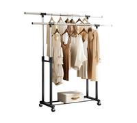 XOKOTAKI Burro Perchero Doble para Ropa. Perchero de Pie con Ruedas, Doble Barra Superior y Ajuste de Altura. Burro Ropa Extensible y Resistente. Perfecto para Pasillo y Hogar.