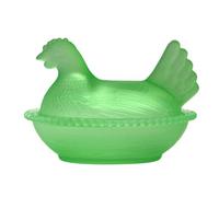 Xoktlde Plato de cristal para gallina en nido con tapa, cuenco pequeño de pedestal para postres, tarros de gallo, varios colores, platos de gallina en un nido, para decoración del hogar, cocina