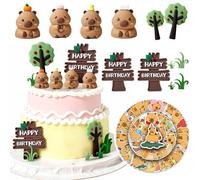 xolear 13 Piezas Capybara Decoracion Tartas Cumpleaños con 50pcs Capybara Pegatinas, Capibara Adornos no Comestibles para Magdalenas para Cumpleaños Infantiles y Fiestas con Temática de Animales