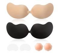 xolear 2 Pack Sujetador Invisible, Sujetador Adhesivo Silicona Push Up, Sujetadores sin Tirantes, Cómodo Respirable Reutilizable, Mujer Sostén sin Espalda, para Vestido y Boda