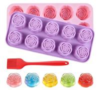 xolear 2 Piezas Rosa Moldes Reposteria Silicona 10 Cavidades con Cepillo | Molde Rosa Silicona, -40 °C - 220 °C, Moldes de Silicona para Jabones para Pasteles, Jabones, Cubitos de Hielo y Repostería