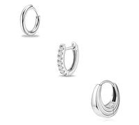 xolear 3 Pares Pendientes Mujer, Clásicos Minimalistas Aretes de Mujer Chapado en Oro Blanco, Hipoalergénicos Ligeros Juego de Pendientes Aro para Mujeres y Niñas