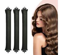 xolear 3 Piezas Rizador Pelo sin Calor, Terciopelo Heatless Hair Curlers con Ganchos, Rulos Flexibles Ondas sin Calor para Dormir Durante la Noche para Cabello Largo Medio Corto (Negro)