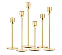 xolear 6 Piezas Candelabros para Velas,Candelabro Dorado Vintage 33/28/24cm | Cónicos Portavelas de Metal, Candle Holder Cenas a la Luz de las Velas Decoración del Hogar Bodas Fiestas Cumpleaños