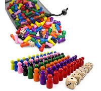 xolear 80 Piezas Figuras de Juego para Juegos de Mesa 25 x 12 mm, 8 Colores Figuras de Madera y 6 Dados de Madera, Piezas de Ajedrez Juego con Bolsa con Cordón, para de Mesa, Juegos de Rompecabezas