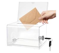 xolear Caja de Donación de Acrílico, Caja de Donación con Cerradura Transparente, Urna con Soporte para Carteles, Urna Transparente para Votos, Comentarios, Papeletas, Donaciones(16 x 12 x 10 cm)