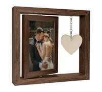 xolear Marco de Fotos de Madera 10 x 15cm, Giratorio 360°Cuadro Personalizado con Foto, Marco de Fotos Doble Cara con Colgante de Corazón, para Regalos Cumpleaños Bodas Acción de Gracias, Marrón