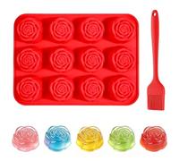 xolear Rosa Moldes Reposteria Silicona 12 Cavidades con Cepillo | Molde Rosa Silicona, -40 °C - 220 °C, Moldes de Silicona para Jabones para Pasteles, Jabones, Cubitos de Hielo y Repostería