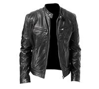 XOMART Chaqueta De Cuero Delgada con Cuello Levantado para Hombre De Primavera Y OtoñO, DecoracióN De Bolsillo, Traje De Motocicleta, Chaqueta De Cuero PU
