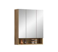 xonox.Home Armario con Espejo Aqua 60 x 74 x 18 cm en imitación de Roble Evoke - 3 Puertas con Espejo, 6 estantes Ajustables y 1 Compartimento Abierto - Mueble de baño Moderno con Espacio de