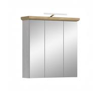xonox.home Armario con espejo con iluminación Verona 69 x 71 x 21 cm en alerce Sibiu y roble artesano - 3 puertas con espejo, 6 estantes y luz LED - Aspecto elegante, práctico e ideal para iluminación