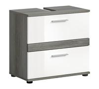 xonox.home - Armario para Debajo del Lavabo Blake 60 x 57 x 34 cm en la Parte Delantera de Color Blanco Brillante, Cuerpo Plateado Ahumado NB con 2 cajones - Armario para baño - Moderno y Funcional