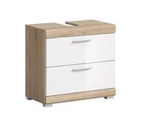 xonox.home - Armario para Debajo del Lavabo Lambada 60 x 56 x 34 cm en la Parte Delantera de Color Blanco Brillante, Cuerpo de Roble Sonoma Claro NB con 2 cajones - Armario para baño - Moderno y