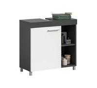 xonox.Home - Armario para Debajo del Lavabo Noah 65 x 63 x 31 cm en Antracita y Blanco - Armario para baño con 1 Puerta, 2 estantes y 2 Compartimentos Abiertos - Diseño Moderno de Contraste para una