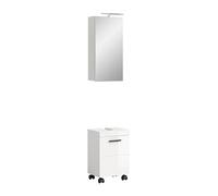 xonox.home - Combinación de baño con iluminación Nova 40 x 191 x 30 cm en color blanco brillante - Juego de 2 piezas con armario base enrollable y espejo iluminado - Diseño moderno para condiciones de
