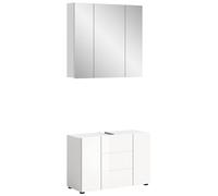 xonox.home - Combinación de baño Vira de 2 Piezas, 82 x 190 x 34 cm en la Parte Delantera Blanca Brillante, Cuerpo de melamina, Incluye iluminación, Juego de Muebles de baño Grande, Moderno y