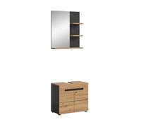 xonox.home Juego de Muebles de baño Canu de 2 Piezas, Juego Completo de Muebles de baño en Parte Delantera + deposición de Roble Artesano NB, Cuerpo basalto Gris NB.
