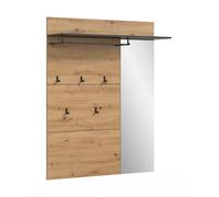 xonox.Home - Panel de Perchero con Espejo Canu 120 x 147 x 29 cm en Color Gris Artesano y basalto Gris - Perchero de Pared con Estante, 5 Ganchos y Barra de Perchero - Panel Completo para ordenar la