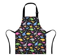 XonyiCos Delantal de dinosaurio para niños con bolsillo, delantal de unicornio para niñas para cocinar pintura, delantal de cocina para niños de 3 a 12 años, Black & Dinosaurs, L/6-12 años