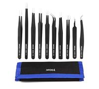 XOOL Juego de Pinzas Antiestáticas ESD de 10 Piezas, Kit de Pinzas de Acero Inoxidable para Laboratorio, Electrónica, Joyería y Trabajos Detallados