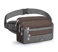 Xoolkly Riñonera Deportiva para Hombre con 7 Bolsillos con Cremallera, Cinturón Ajustable para Senderismo, Ciclismo, Fitness, Correr, Color Café