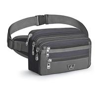 Xoolkly Riñonera Deportiva para Hombre y Mujer con 7 Bolsillos con Cremallera, Cinturón Ajustable para Running, Senderismo, Ciclismo, Fitness, Correr, Gris