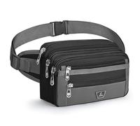 Xoolkly Riñonera Deportiva para Hombre y Mujer con 7 Bolsillos con Cremallera, Cinturón Ajustable para Senderismo, Ciclismo, Fitness, Correr, Negro