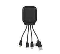 Xoopar Cable De Carga con Función NFC - Multi Conectores USB 4-en-1: USB C, USB y Micro USB - Cable Cargador Smartphone Universal y Batería Externa de 3000 mAh - Piel Reciclada - Iné Gamma (Negro)