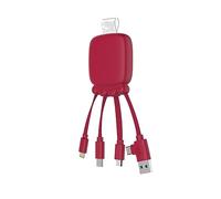 Xoopar - Cable Multi Conector - Hub USB 4 en 1: USB C, USB, Lightning y Micro USB - Cable Cargador Universal y Batería Externa de Plástico Reciclado, Color Rojo