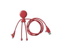 Xoopar Cable Multi-USB 3 en 1 - Cable de carga rápida de 1,20 m - Potencia de 60 W - Conexiones USB, USB-C, Lightning - Compatible con todos los smartphones Mr Bio Long Fast Rojo