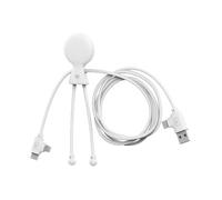 Xoopar - Cable Multi USB 3 en 1 USB-C, USB, Lightning - Mr Bio Largo 1m en Plástico Reciclado - Carga Rápida - Cargador Universal Iphone,Samsung,Xiaomi,Huawei,Wiko,LG - Blanco