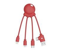 Xoopar Cable Multi USB 4 en 1 en Forma de Pulpo Cargador Universal de Plástico Reciclado de los Océanos Puerto USB/C Lightning Micro USB Compatible con todos los Smartphone Octopus OBP Rojo