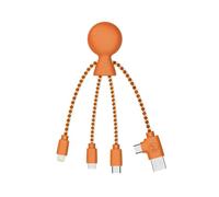 Xoopar - Cable Multi USB 4 en 1 Octopus - Cargador Universal de Plástico Reciclado - Enchufes USB, USB-C, Lightning, Micro USB - Compatible Con Todos Los Smartphones - Mr Bio Naranja