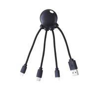 Xoopar Cable Multi USB Octopus 4 en 1 - Cargador Universal En Plástico Reciclado Ocean - Enchufes USB, USB-C, Lightning, Micro USB - Compatible Con Todos Los Smartphones - Octopus OBP Negro