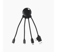 Xoopar Cable Multi USB Octopus 4 en 1 - Cargador Universal En Plástico Reciclado Ocean - Enchufes USB, USB-C, Lightning, Micro USB - Compatible Con Todos Los Smartphones - Octopus OBP Negro