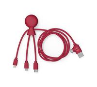 Xoopar Mr Bio - Cable Multi USB 4 en 1 Con Forma De Pulpo Rojo - Cargador Universal De Plástico Reciclado, Conector USB Universal USB-C, Ligthning, Micro USB, USB Para Smartphone Universal