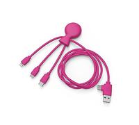 Xoopar - Cable Pulpo Mr Bio 1m Multi USB 4 en 1 - Cargador Universal de Plástico Reciclado - Universal USB-C, Lightning, Micro USB, USB para Smartphone - Rosa