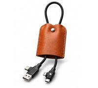 Xoopar Le Sellier Etui Cable Carga Rápida 60W 3 en 1 USB-C Lightning Coñac | Carga rápida 60W, USB/USB-C a Lightning/USB-C, funda de piel plena flor reciclada, Made in France, 50 cm, garantía 2 años