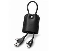 Xoopar Le Sellier Etui Cable Carga Rápida 60W 3 en 1 USB-C Lightning Negro | Carga rápida 60W, USB/USB-C a Lightning/USB-C, funda de piel plena flor reciclada, Made in France, 50 cm, garantía 2 años