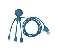 Xoopar Mr Bio 1m Cable Multi USB 4 en 1 En Forma De Pulpo Azul - Cargador Universal De Plástico Reciclado - Enchufe USB Universal USB-C, Ligthning, Micro USB, USB Para Smartphone Universal