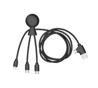 Xoopar Mr Bio 1m Cable Multi USB 4 en 1 En Forma De Pulpo Negro - Cargador Universal De Plástico Reciclado - Enchufe USB Universal USB-C, Ligthning, USB Para Smartphone Universal