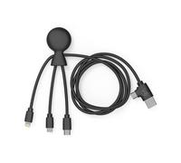Xoopar Mr Bio 1m Cable Multi USB 4 en 1 En Forma De Pulpo Negro - Cargador Universal De Plástico Reciclado - Enchufe USB Universal USB-C, Ligthning, Micro USB, USB Para Smartphone Universal