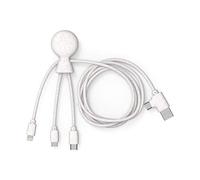 Xoopar - Mr Bio 1m de largo - 4 en 1 Cable Multi USB Pulpo Blanco Cargador Universal Diseñado con Materiales Ecológicos Micro USB, USB, Lightning, USB Enchufe Universal para Smartphone