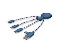 Xoopar - Mr Bio - Octopus Blue 4 in 1 Multi USB Cable Universal Charger Designed con materiales respetuosos con el medio ambiente Micro USB, USB, Lightning, Universal USB plug for Smartphone