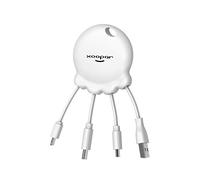 Xoopar - Octopus Booster - Powerbank + Cable Conector Multi USB - Concentrador USB 4 en 1: USB C, USB y Micro USB - Cable Cargador Universal y batería Externa de 1.000mAh- Formato Llavero (White)