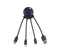 Xoopar Octopus Metal 4 en 1 Cable Multi USB Cargador USB Universal con cables de Nylon Trenzado con Micro USB C y Lightning para Apple iPhone Samsung Google Android (negro)
