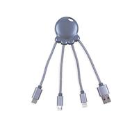 Xoopar Octopus Metal 4 en 1 Cable Multi USB Cargador USB Universal con cables de Nylon Trenzado con Micro USB C y Lightning para Apple iPhone Samsung Google Android (grey)